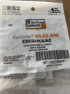 Schluter E90/ahka/ae 8ea Satin Anodized Aluminum Outside Corner Free Shipping