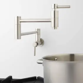 Signature Hardware 195925577291 Contemporary Retractable Wall Mount Pot Filler - Brushed Nickel-lead Free