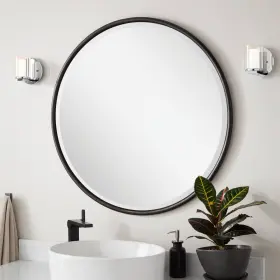 21961-bpcgl Signature Hardware Sobb Round Decorative Vanity Mirror - Black Powder Coat With Gold Gilding