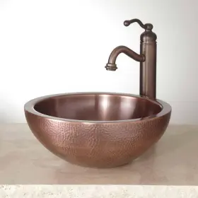 500-sh-14 Signature Hardware Copper Wash Basin Hammered Exterior Double Wall Emb Sink - 14 Inch X 5 Iapmo