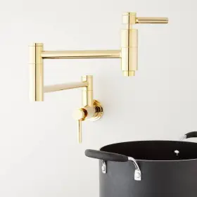 Signature Hardware 781889411469 Contemporary Retractable Wall Mount Pot Filler -polished Brass-lead Free-pvd