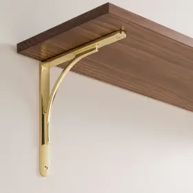 955258-10 Signature Hardware Trisden 9in Brass Wall Mount Shelf Bracket Polished