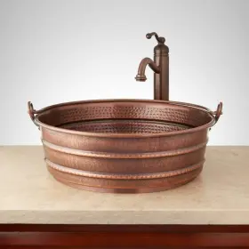 Cdm-703 Signature Hardware 20 Gauge Copper Bucket Sink With Band And Wired Handle - Hammered