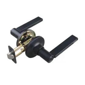 Hlk1303u19 Signature Hardware Ironto Privacy Set - Round Rosette Lever Handle Matte Black