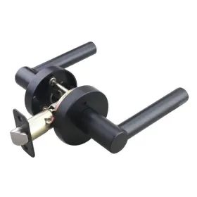 Hlk2103u19 Signature Hardware Ewing Privacy Set - Round Rosette Rod Lever Handle Matte Black