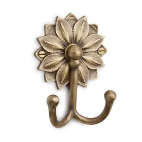 Mng-hk-03-ab Signature Hardware Floral Solid Brass Double Coat Hook - Antique
