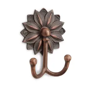 Mng-hk-03-ac Signature Hardware Floral Solid Brass Double Coat Hook - Antique Copper