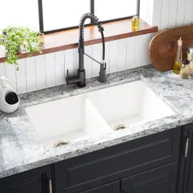 Shgr2b3322wh Signature Hardware 33 Inch Totten Double-bowl Granite Composite Undermount Kitchen Sink - White