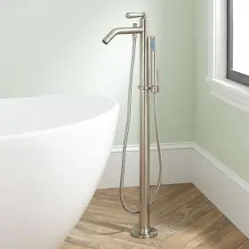 Ws-12117-bn Signature Hardware Freestanding Tub Faucet With Hand Spray - Brass Lever Handle Ceramic Disc