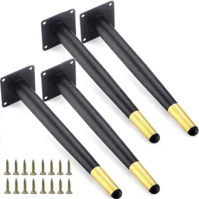 Gold-25 Smaxcn 4pcs 9 7/8 Inch 25cm Matte Black Gold Metal Furniture Legs Straight