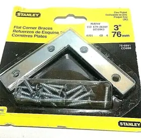 75-6891 Stanley 2 Flat Corner Braces Zinc Plated 3 Inch With Screws 4 Pack Each
