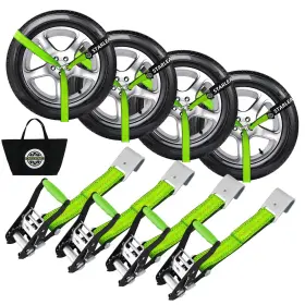 Starleaparts Ctd5001-4gre 2 Inch X 10ft Car Tie Downs Straps With Flat Hook 4pk - Reflective Heavy Duty Car