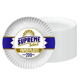 Be12100-2 Supreme Select Disposable Paper Plates In Bulk Set Of 200 9 Inch Uncoated White Large Pl