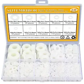 Sutemribor 749355441709 640-piece 8-size M2 M2.5 M3 M4 M5 M6 M8 M10 White Nylon