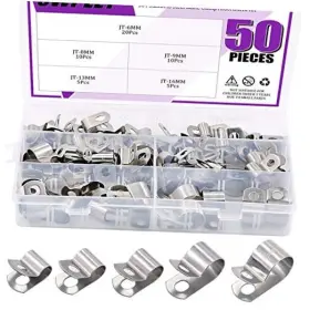 S673 Swpeet 50pcs 304 Stainless Steel 6mm-16mm Vinyl Coated Cable Clamps Assortment
