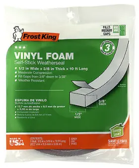 V445h Thermwell 24 Pack Vinyl Foam Weatherseal Tape 1/2w X 3/8- Inch T 10-ft