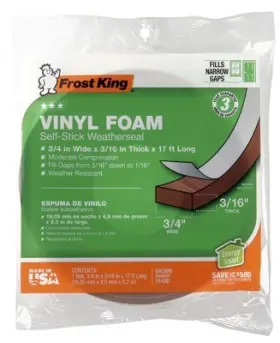 V449bh Thermwell 24 Pack Vinyl Foam Weatherstrip Tape 3/4w X 3/16- Inch T 17-ft