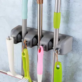 3p4h-1 Togu Mop And Broom Holder Wall Mounted 3 Position Storage Rack With 4 Retract