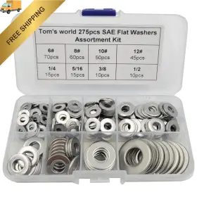 Tw-falt-sae-275 Toms World 275pcs 6# 8# 10# 12# 1/4 5/16 3/8 1/2 Sae 0.63 Inches Silver
