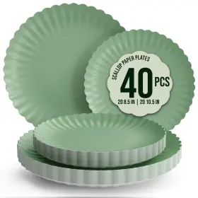 Trendables 810173102360 Scalloped Paper Plates 8.5 Inch And 10.5 40 Pcs Dinner Plate Se