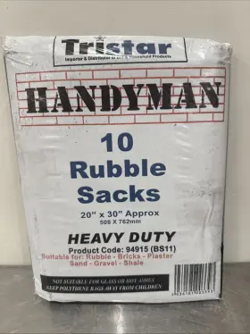 94915-bs11 Tristar 10 Heavy Duty Rubble Sacks Industrial Bin Bags Black 20x30 Brick Plaster Sand