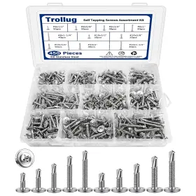 Zgls01 Trollug 450pcs Self Tapping Screws For Metal 410 Stainless Steel One Size Silver