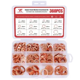 Washers-360 Trovkin 360 Pcs Copper Washers M5 M6 M8 M10 M12 M14 Washers-360pcs