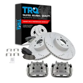 Bka26101 Trq Front Brake Pad And Rotor Set Ceramic Slotted Drilled G Coated Vented Rot