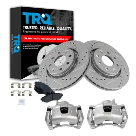 Bka26174 Trq Front Brake Pad And Rotor Set Ceramic Drilled Slotted Vented Rotors Calip
