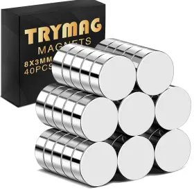 8x3-40p Trymag 40pcs Refrigerator 8x3mm Small Round Magnets For Crafts Mini Rare Ear