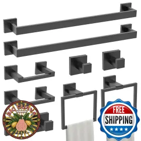 B0f7qpvcpm Turs 10-piece Matte Black Bathroom Hardware Accessory Set Towel Bar Holder Sus30