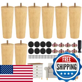 B09j17phgx Turstin 8 Pieces Furniture Legs 6 Inches Round Solid Wood Feet M8