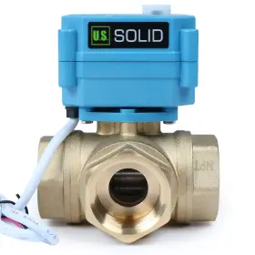 Uss-msv10005 U.s. Solid 1 Inch 3 Way Brass Motorized Ball Valve L Type Ac/dc9-24v Water Shuto