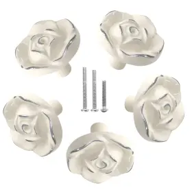 Uenhoy210810-012 Uenhoy 5 Pcs Vintage Rose Drawer Single Knobs Ivory White With Silver Trim
