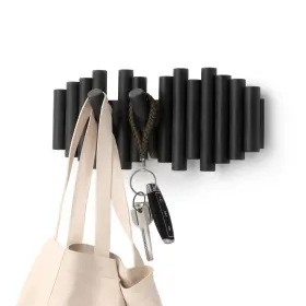 B09465yldj Umbra Picket Wall-mounted Coat Rack 5 Retractable Wood Pegs Modern Black