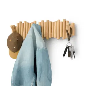 B0fmpj4v9y Umbra Picket Coat Rack - Natural Wood Wall-mounted 8 Flip-down Hooks