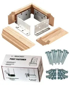 A3003-3.5 Universal L Bracket Post Fastener With 3-1/2 Red Oak Wood Base 4 Brackets Screws