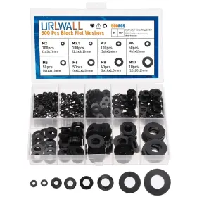 00076 Urlwall 500pcs Nylon Flat Washer Assortment Set Washers Metric Sealing 500black