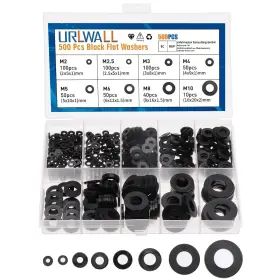 Fu00076 Urlwall 500pcs Nylon Flat Washer Assortment Set Washers Metric Sealing 500black