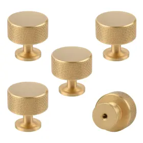Xc125-l-tls Urnew Urnew- 5 Pack Solid Brass Kitchen Cabinet Knobs Matt Brushed