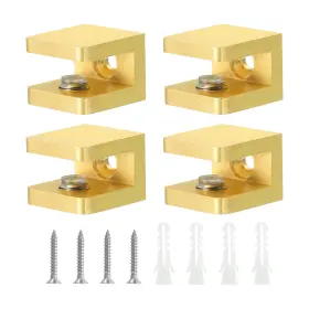 Uxcell 634149035137 4pcs Glass Shelf Clamp Clip Holder Support For 5-8 Mm Thick Gold