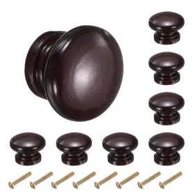 Uxcell A24122000ux1318 8pcs Round Wooden Knobs 34mm/1.3 Inch Mushroom 34mm 1.3 Dark Brown