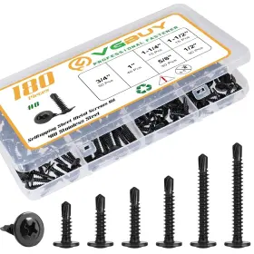 Vg01715 Vgbuy 180pcs #8 Sheet Metal Screws Assortment Kit 410 Stainless Steel Self Black