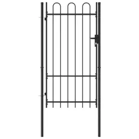 145743 Vidaxl Fence Gate Single Door With Arched Top Steel 39.4 Inch X68.9 Black