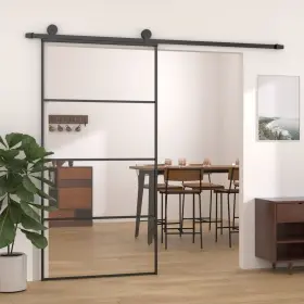 149481 Vidaxl Sliding Door Aluminum And Esg Glass 40.4 Inch X80.7 Black