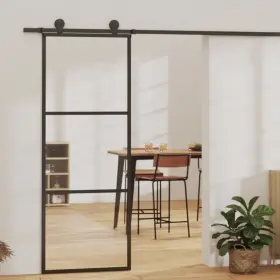 151008 Vidaxl Sliding Door 3-panel Esg Glass And Aluminum 29.9 Inch X80.7 Black