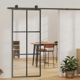 151012 Vidaxl Sliding Door Esg Glass And Aluminum 35.4 Inch X80.7 Black