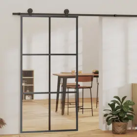 151013 Vidaxl Sliding Door Esg Glass And Aluminum 40.2 Inch X80.7 Black
