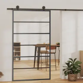 151016 Vidaxl Sliding Door Esg Glass And Aluminum 40.2 Inch X80.7 Black