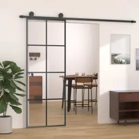 151666 Vidaxl Sliding Door Black 29.9 Inch X80.7 Esg Glass And Aluminum